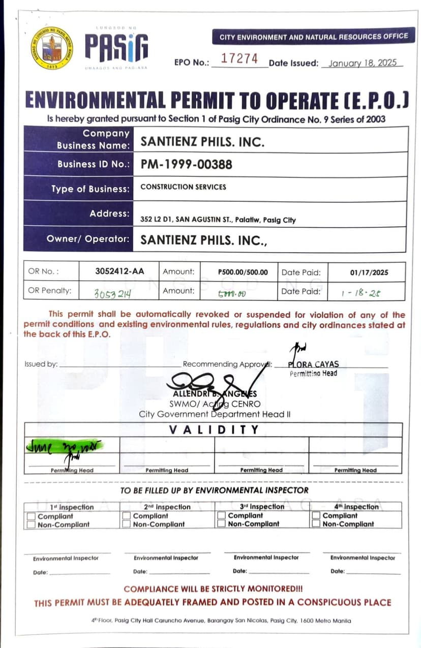 Environmental Permit to Operate